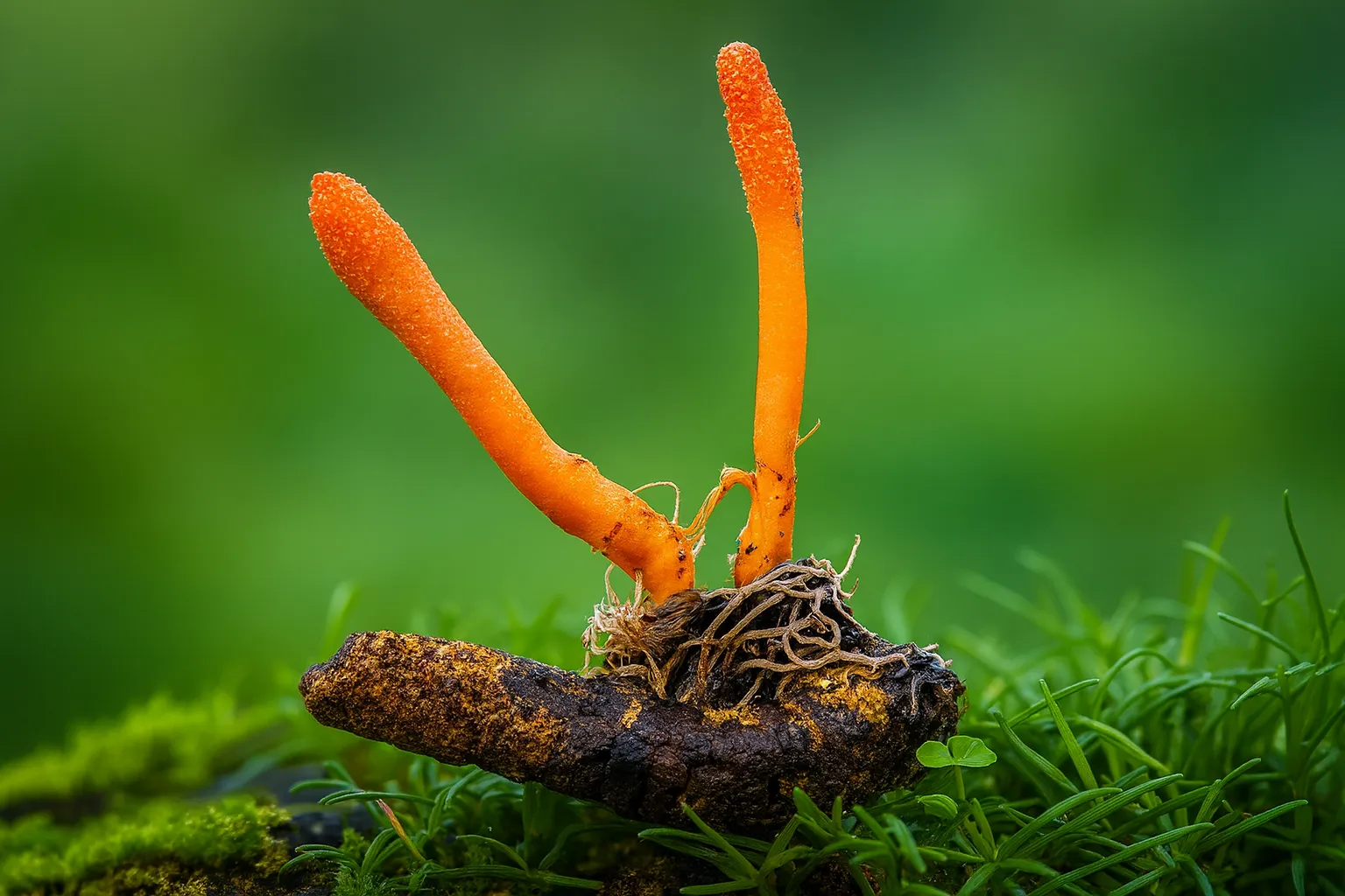 Cordyceps Militaris on the grass