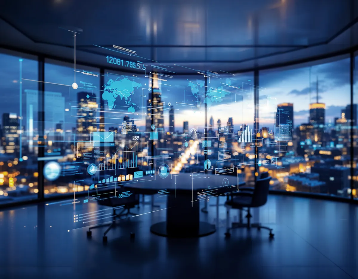 Futuristic Office with Digital Interface 