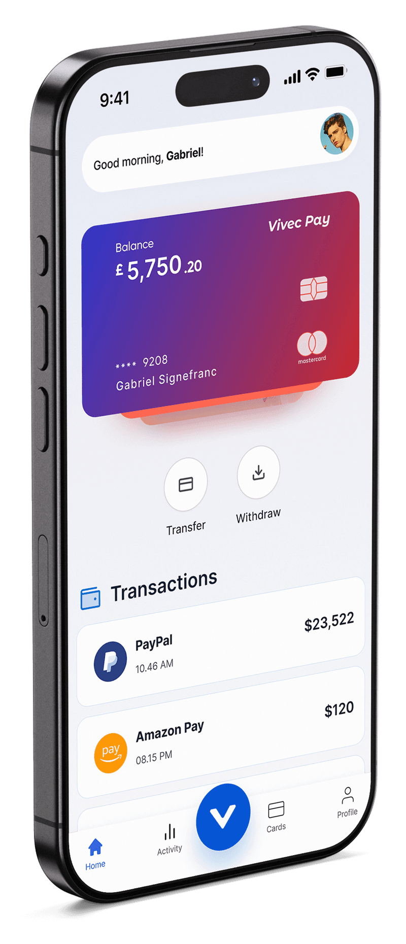 3/4 view of Vivec app on iPhone 17 device mockup