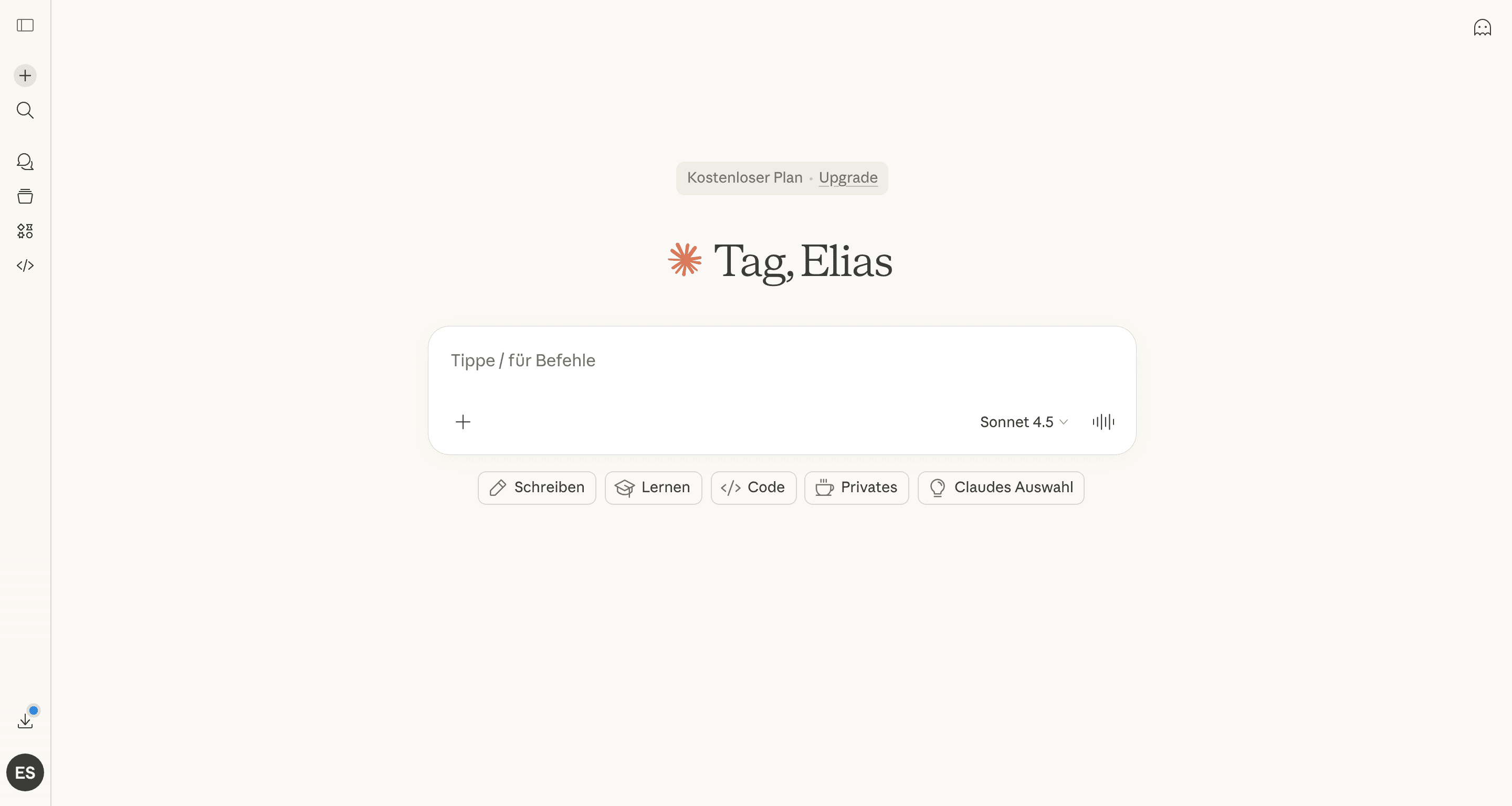 ein chat-fenster mit der KI-Claude, es wurde noch nichts gefragt