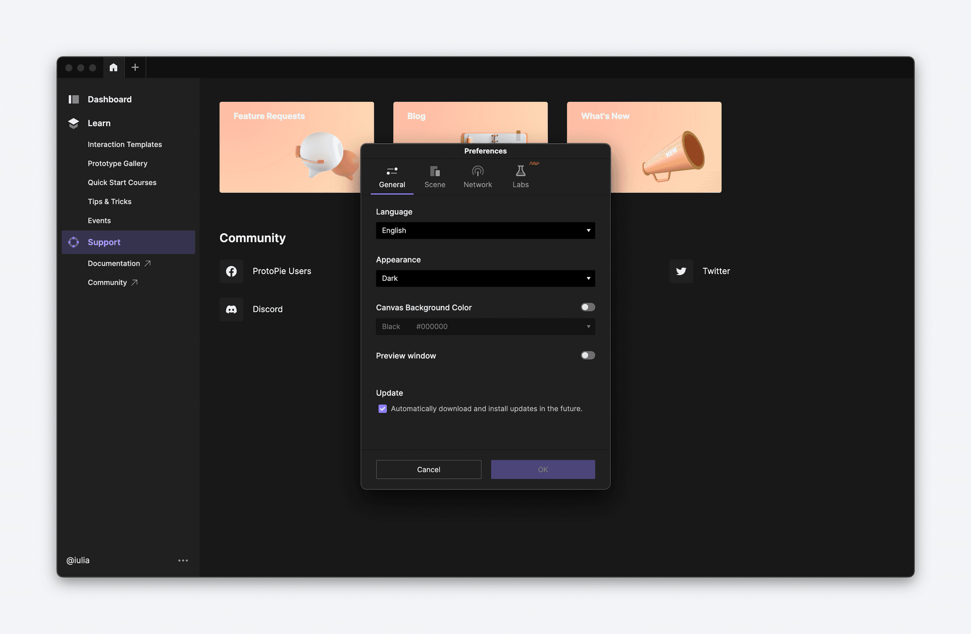 {'_type': 'localeString', 'en': 'preferences inside protopie studio'}