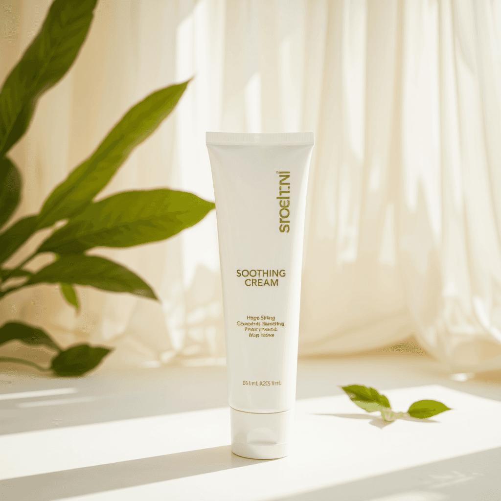 product photography of a tube of soothing cream