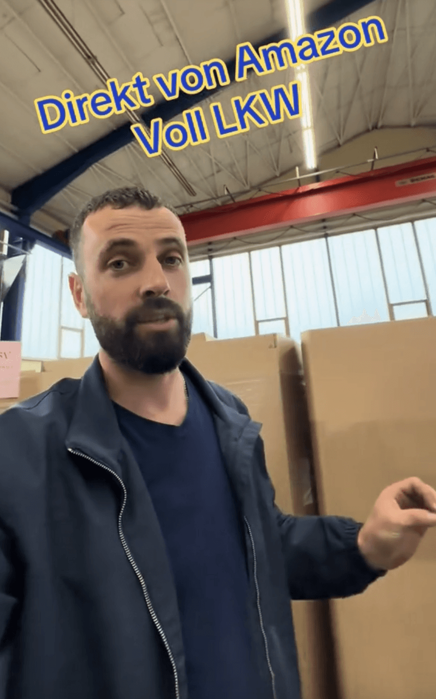 Screenshot eines TikTok-Unboxings einer Amazon-Retourenpalette von DoppelSieg