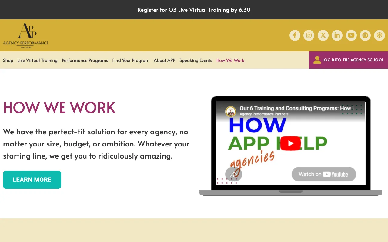 Agency Performance Partners homepage, training and consulting for insurance agencies