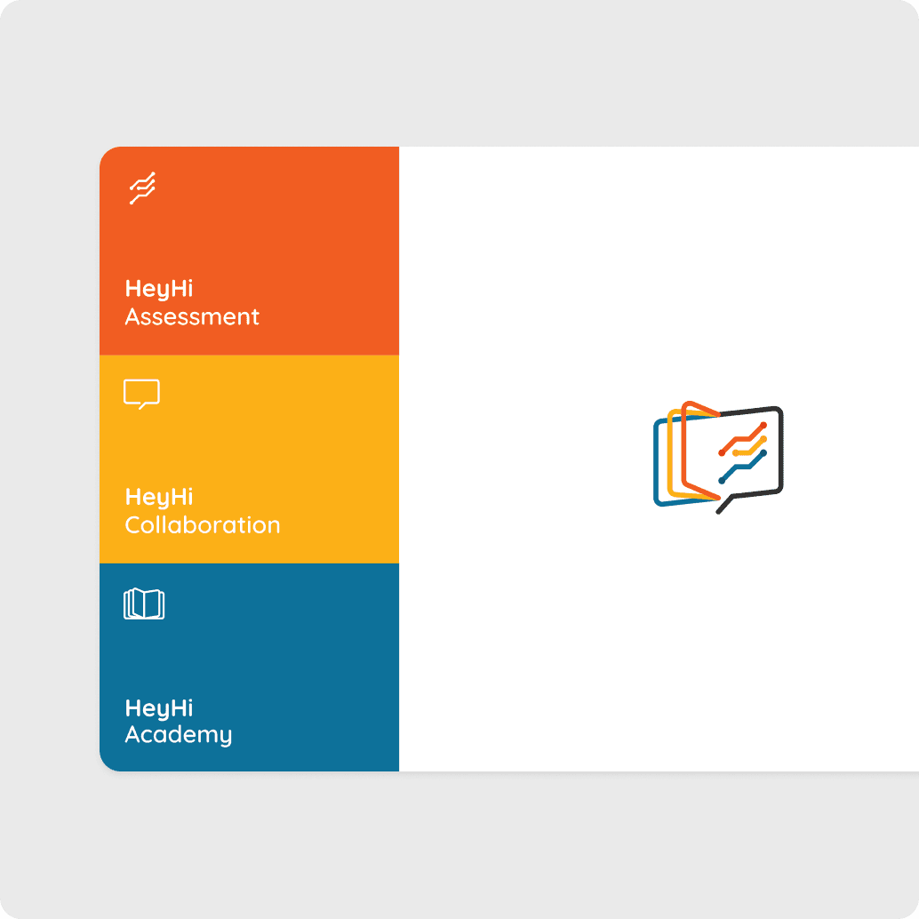 HeyHi logo, featuring a combination of a graph, speech bubble, and open book, symbolizing HeyHi's Assessment, Collaboration, and Academy