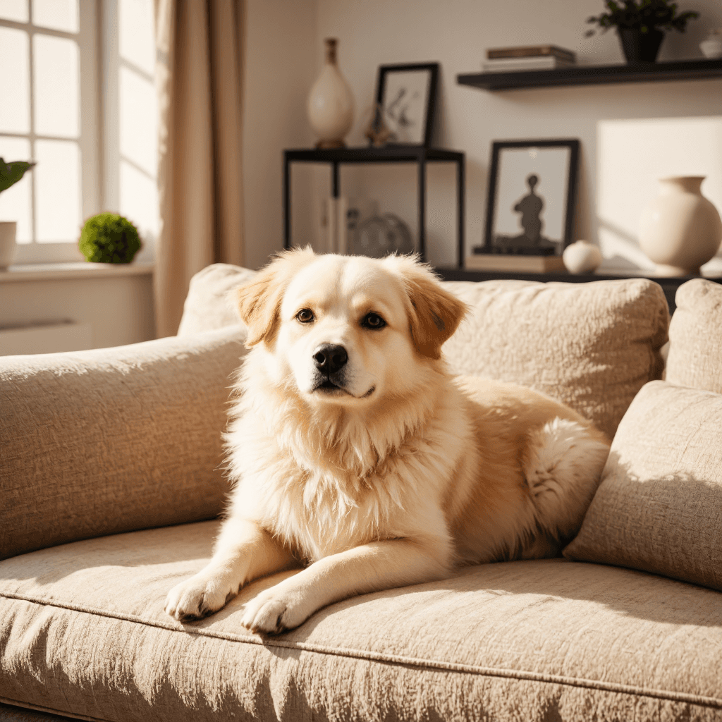 product photography of a pet dog resting on a couch