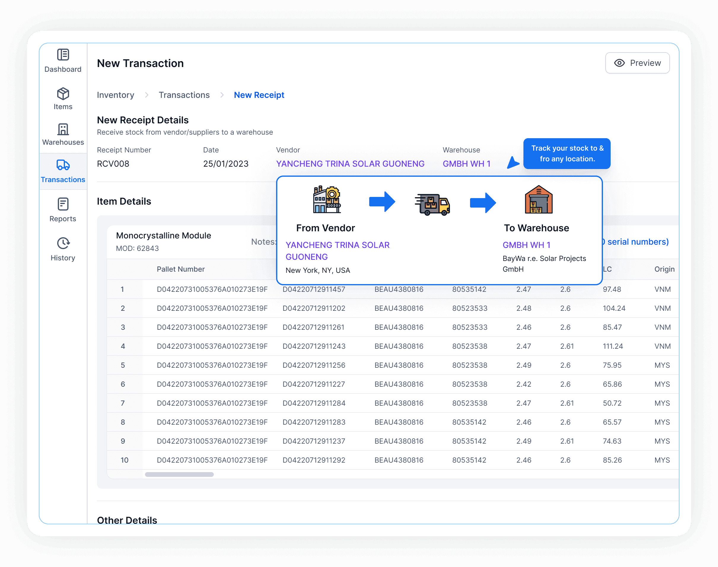 Track solar project inventory, transactions, and material shipping and movement with TaskMapper