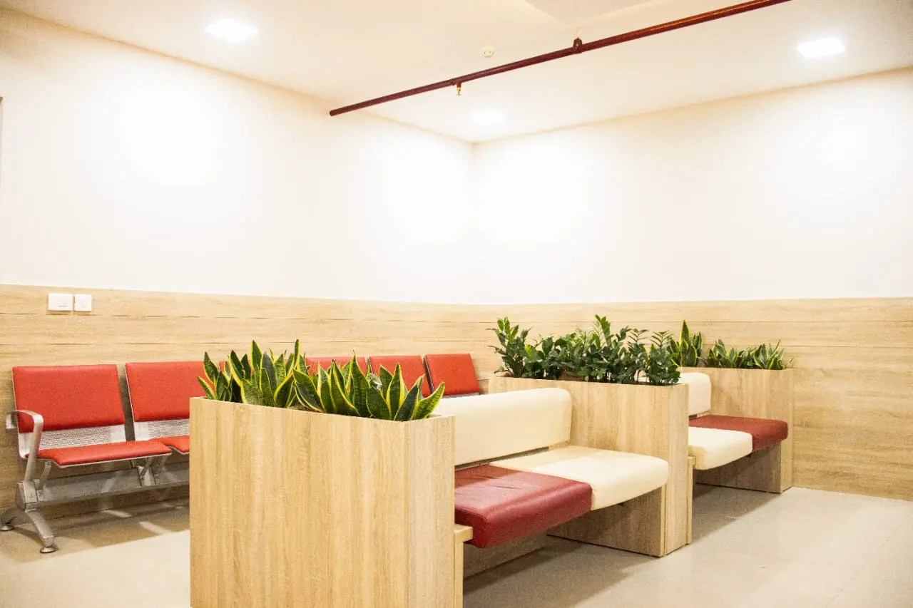 Hospital waiting area with integrated greenery