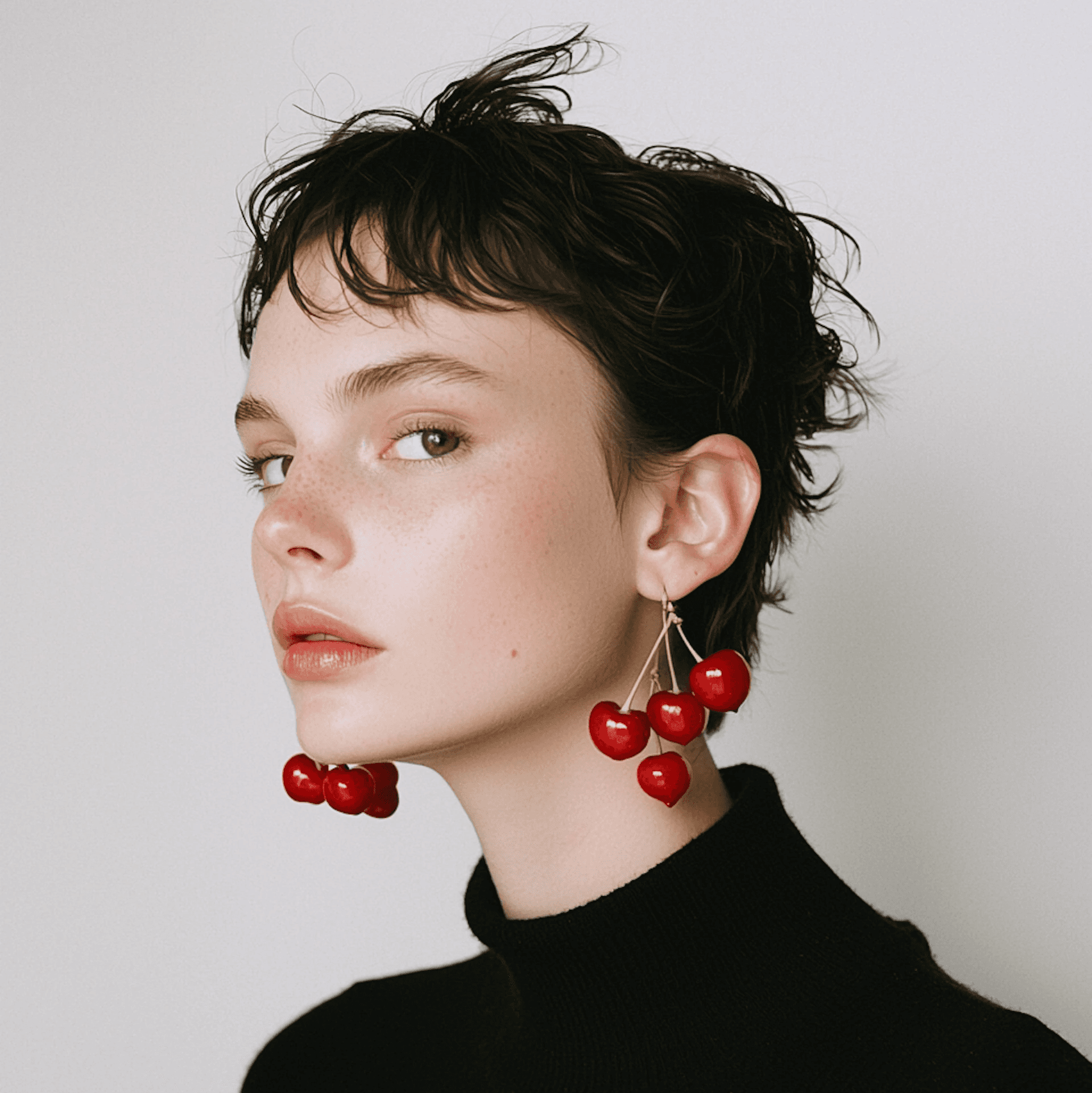 Woman with Cherry Earrings.