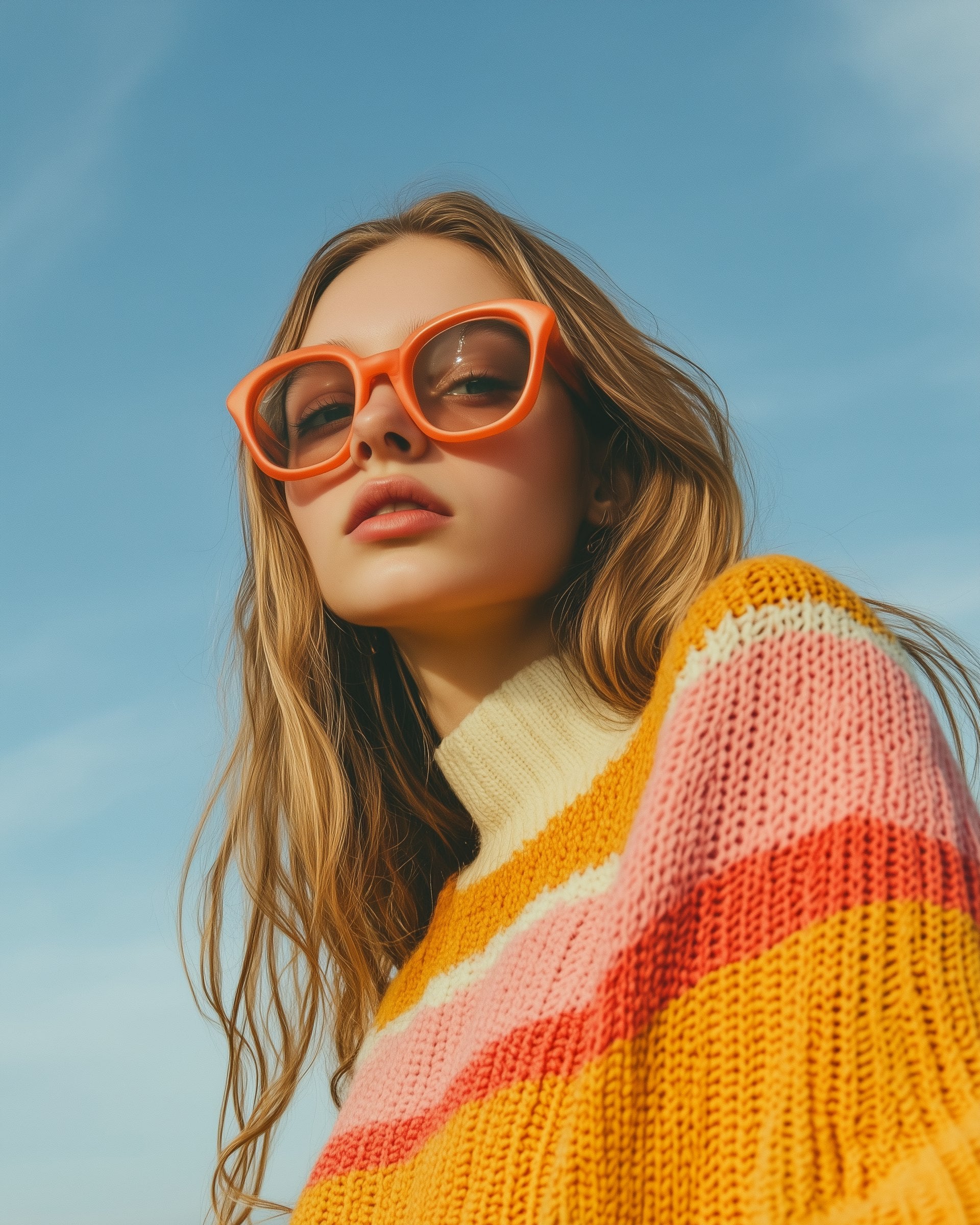 Woman in orange square sunglasses 