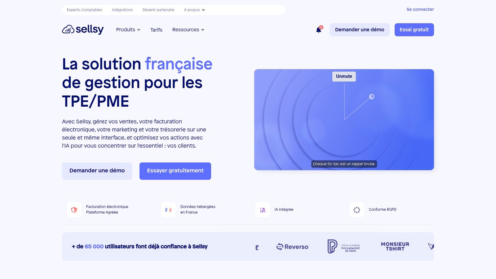 Interface de la plateforme Sellsy