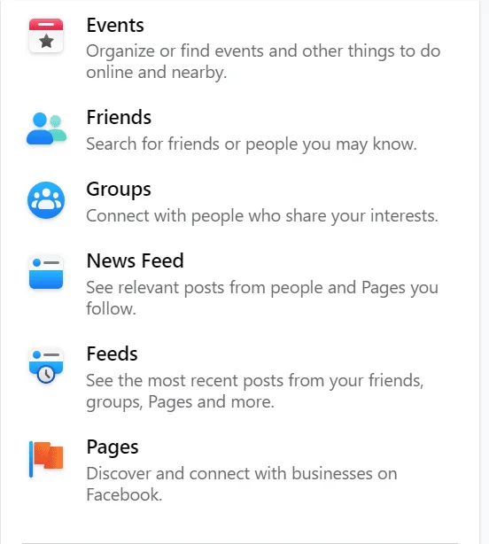Facebook-menu