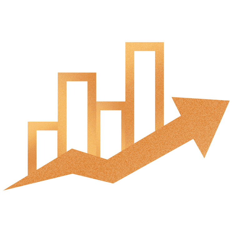 A barchart graph with an arrow pointing upwards
