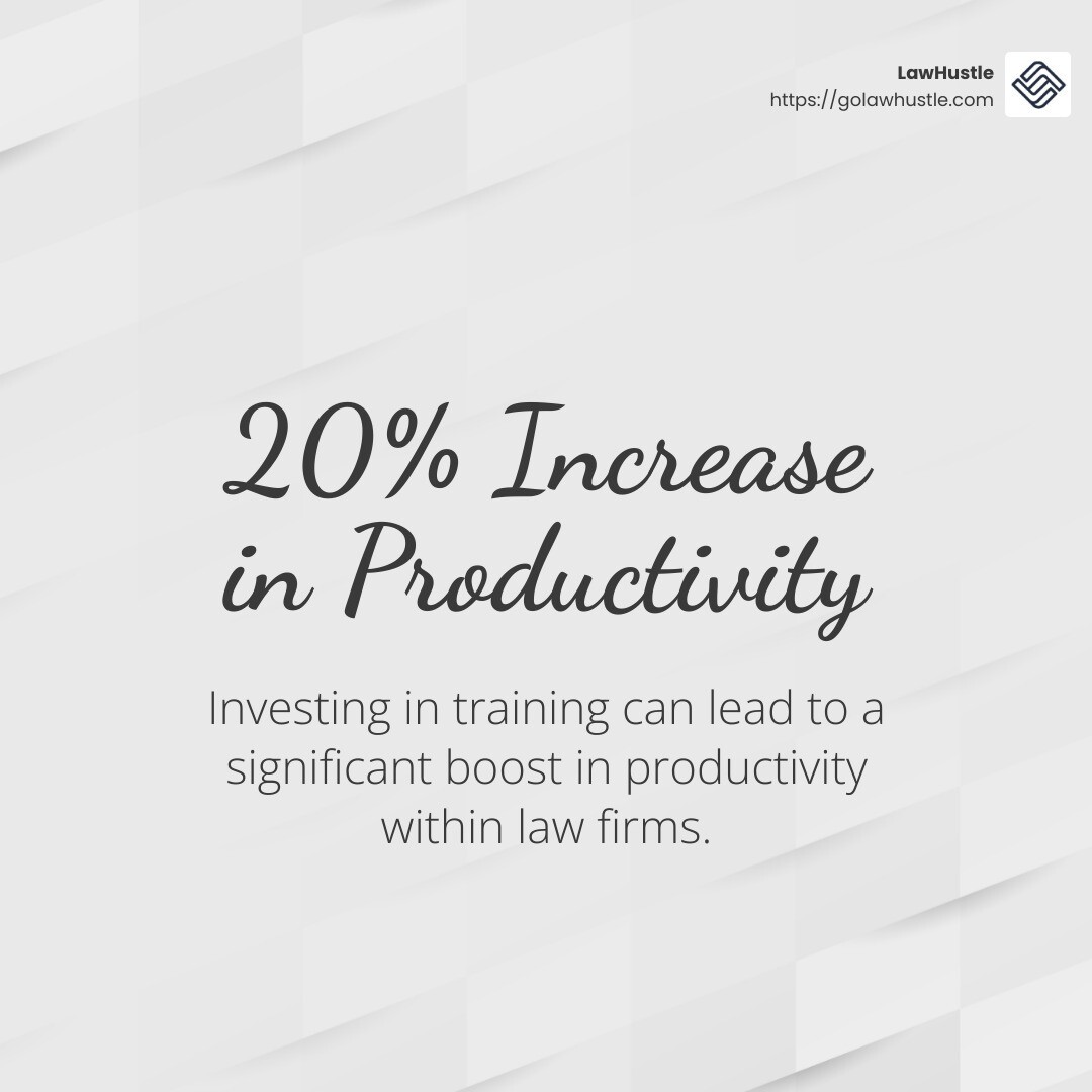 Investing in training can lead to a 20% increase in productivity. Source: Industry Analysis - legal document assembly infographic simple-stat-light