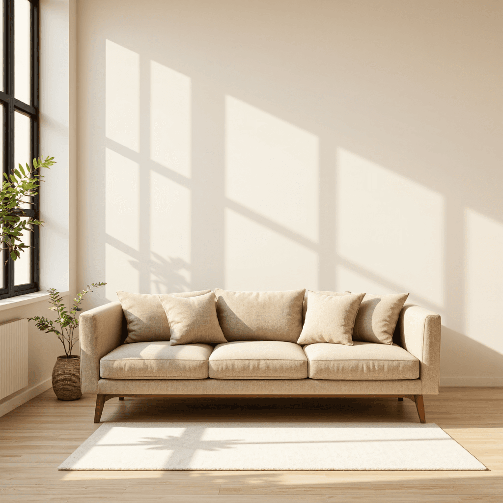 product photography of a modern sofa with cushions, designed for comfort and style