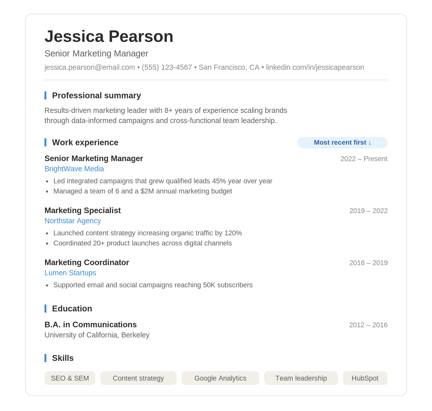 reverse chronological resume template example