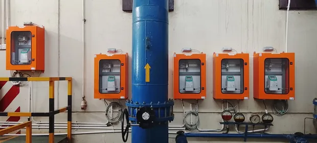 Instrument transmitters mounted on a pump station wall