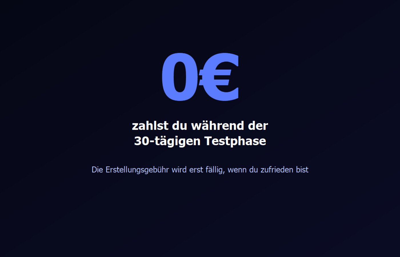 Große Zahl 0 Euro während der 30-tägigen Testphase