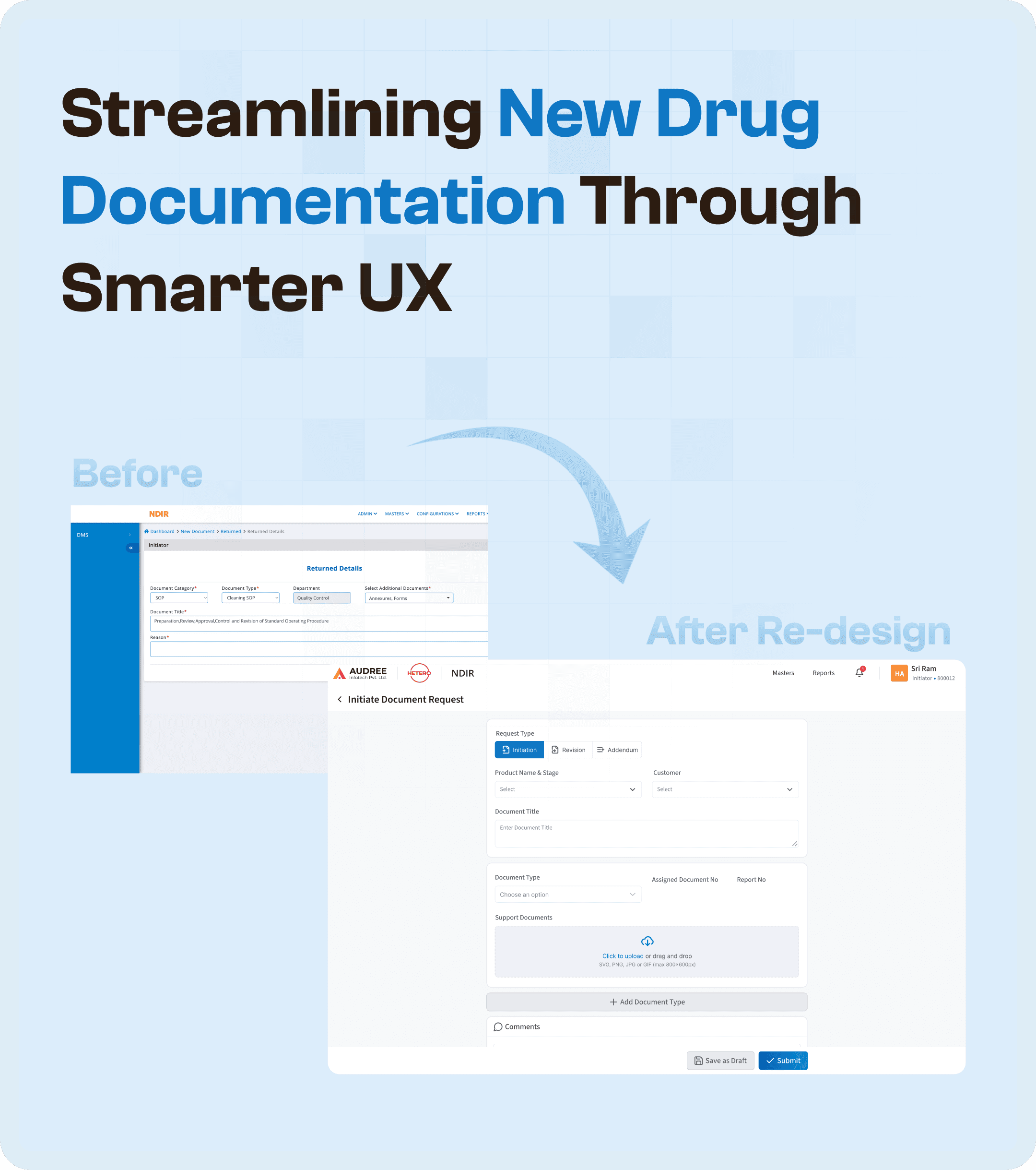 NDIR software Before and After redesigned screen