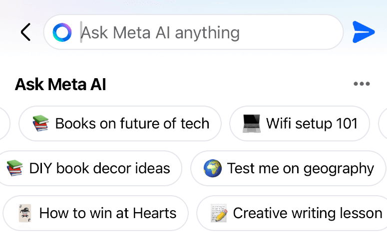 Screenshot of Meta AI search bar on Instagram