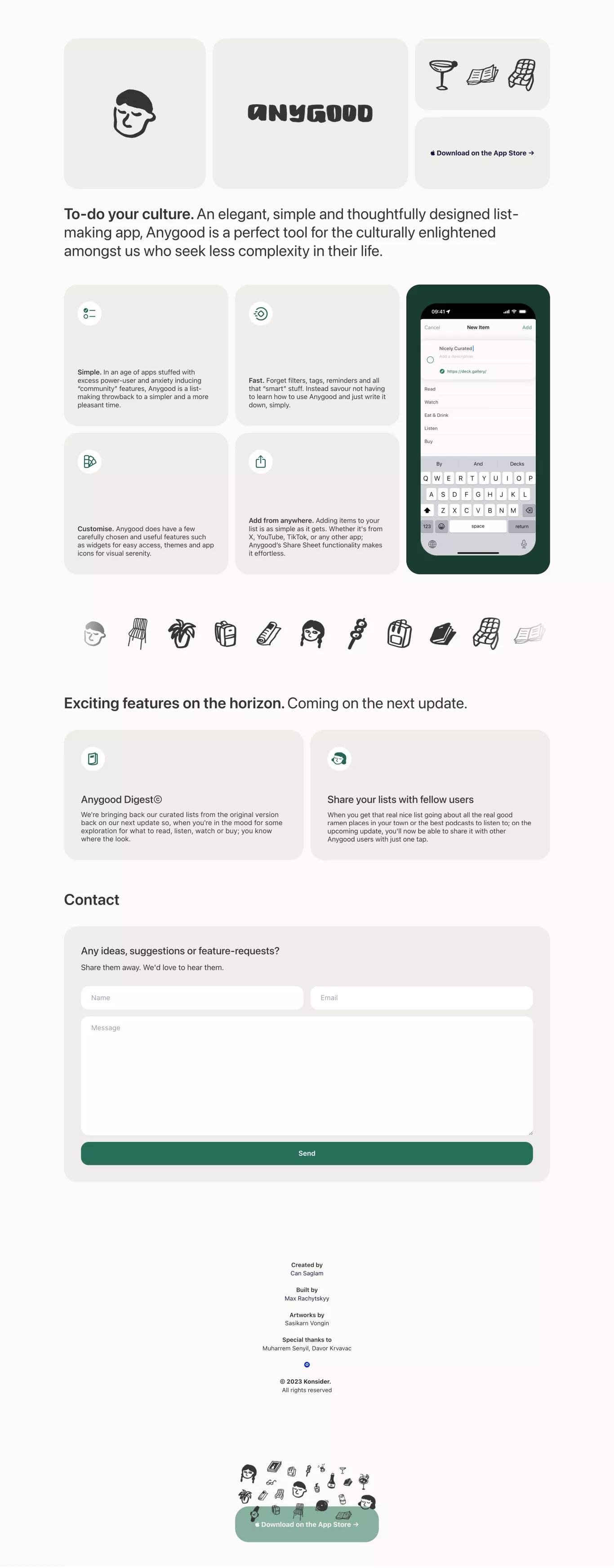 Anygood - A New To-Do App To Catalogue Y landing page screenshot showcasing Tech design