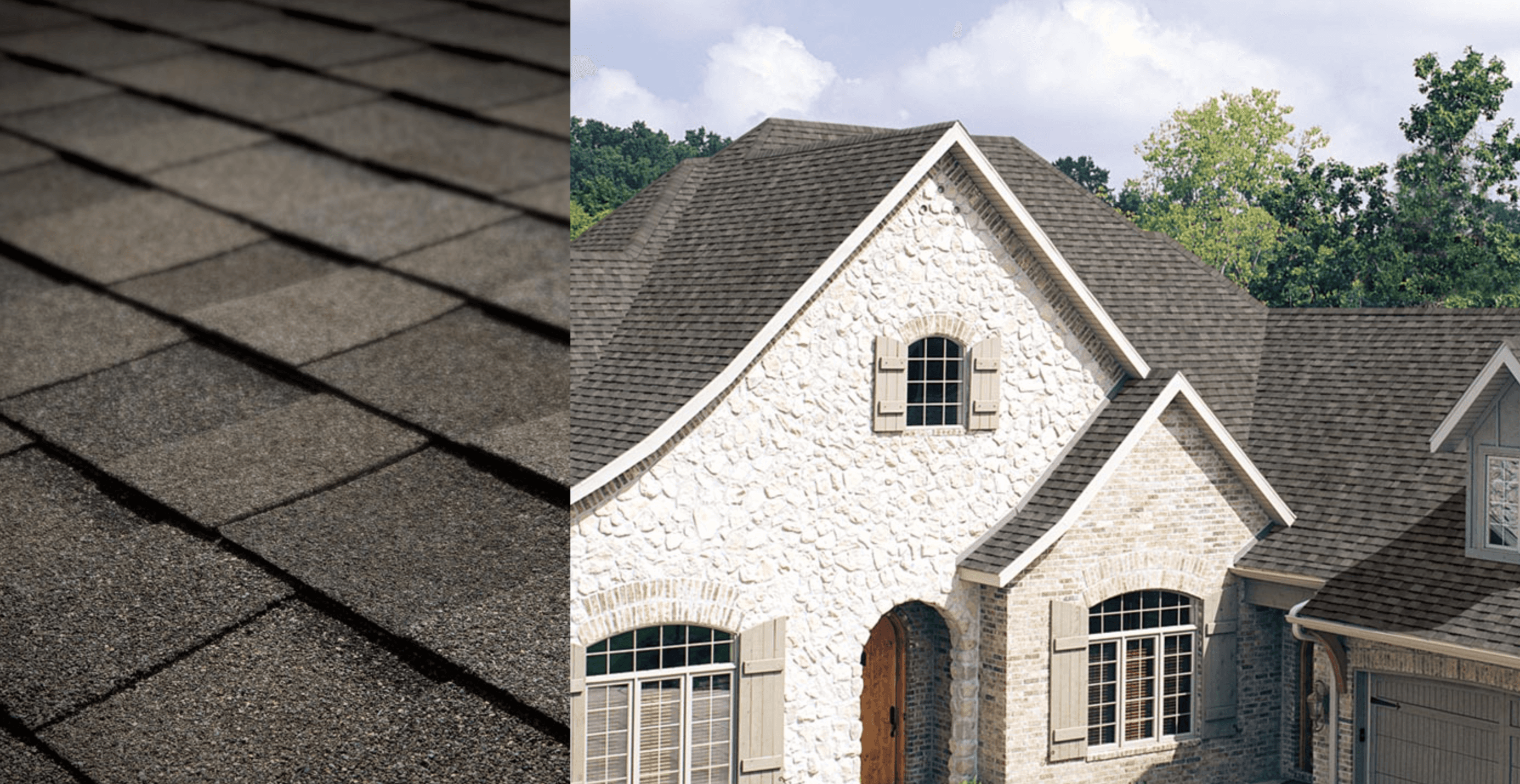Combined beauty shot and swatch for Tamko Titan XT shingles in Weathered Wood color.