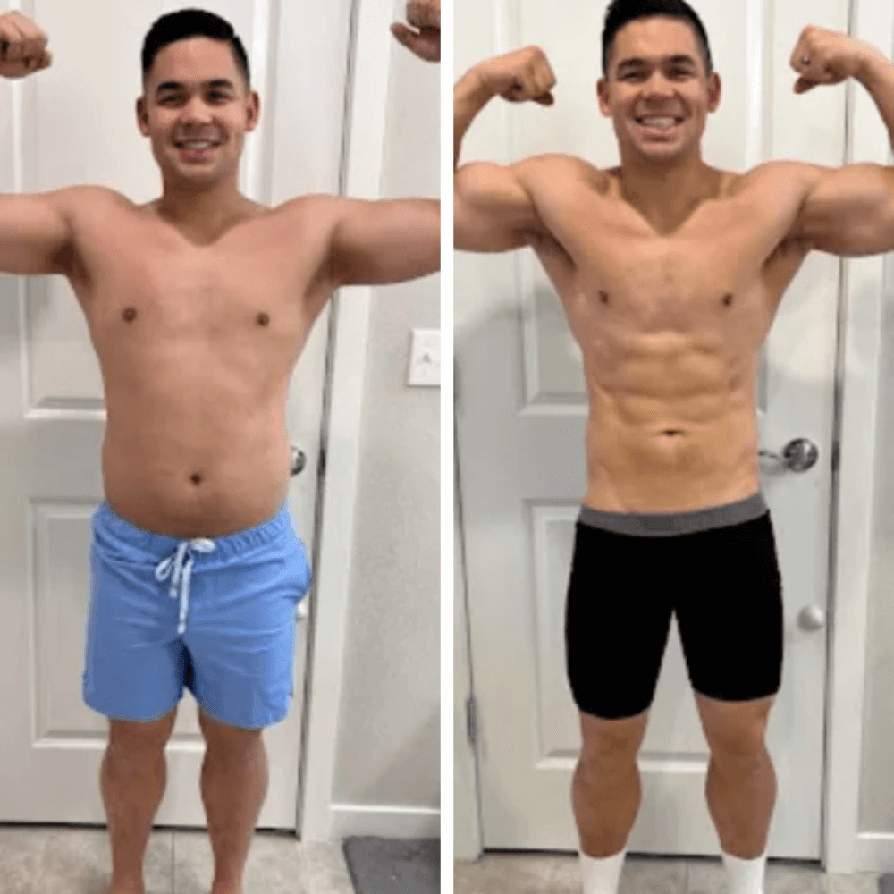 Before and after photos of Tony, a coaching client