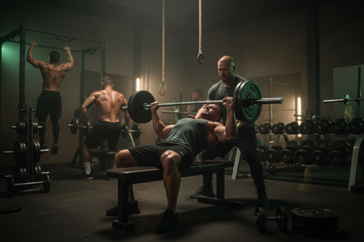 Bodybuilders training chest and back