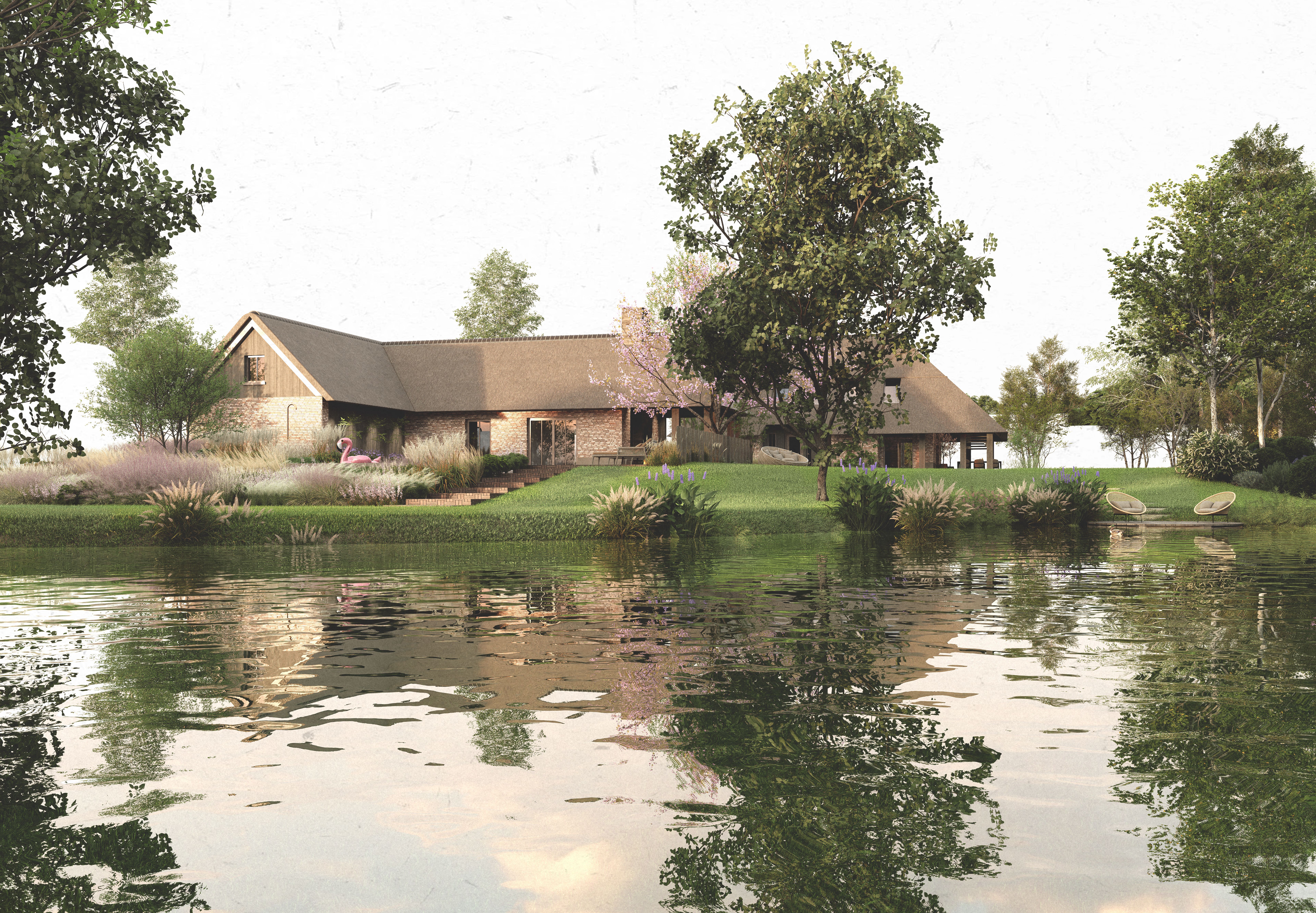 Bijgebouw vanaf vijver