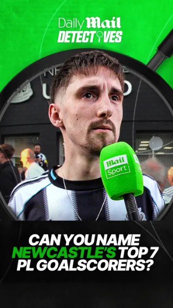 Daily Mail Detectives quiz poster featuring a Newcastle United fan asked to name the club’s top Premier League goalscorers.
