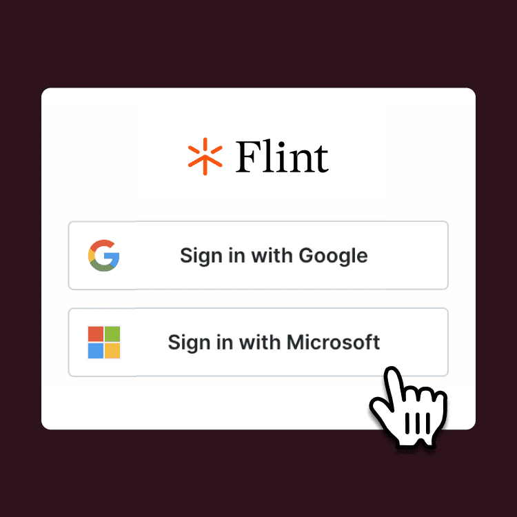 Login box showing how you can use single-sign-on from Google or Microsoft with Flint.