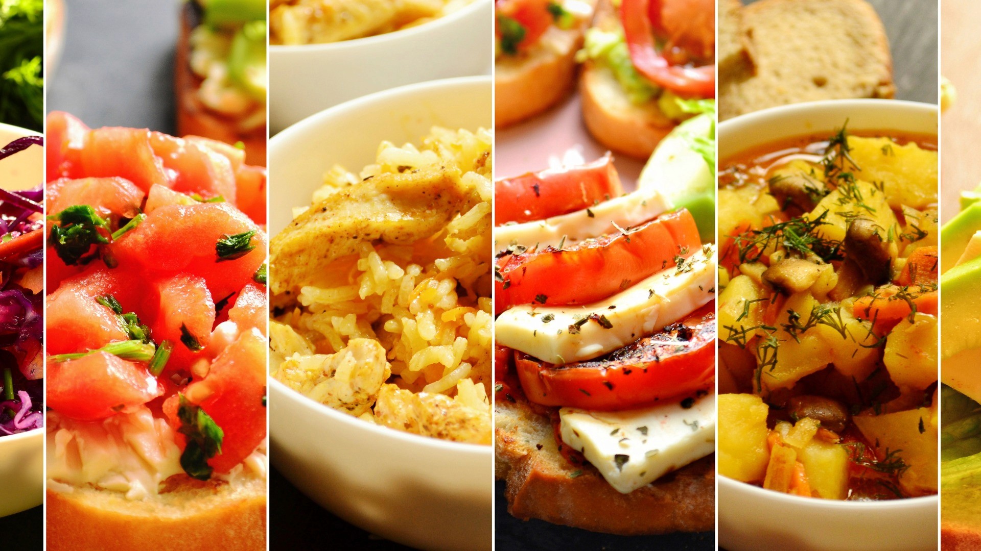 Different healthy meals displayed side-by-side