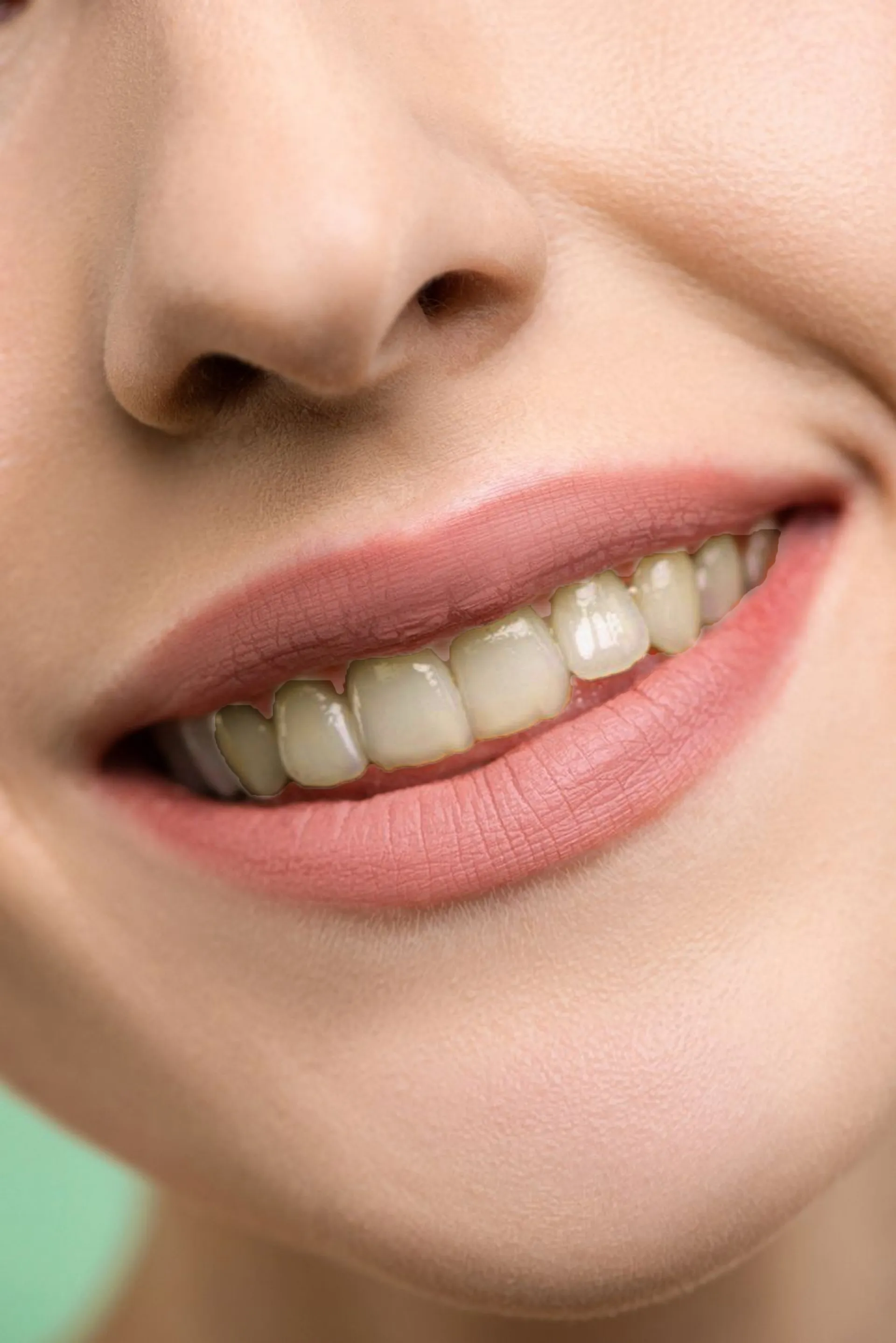 a young white woman smiling showing bad teeth