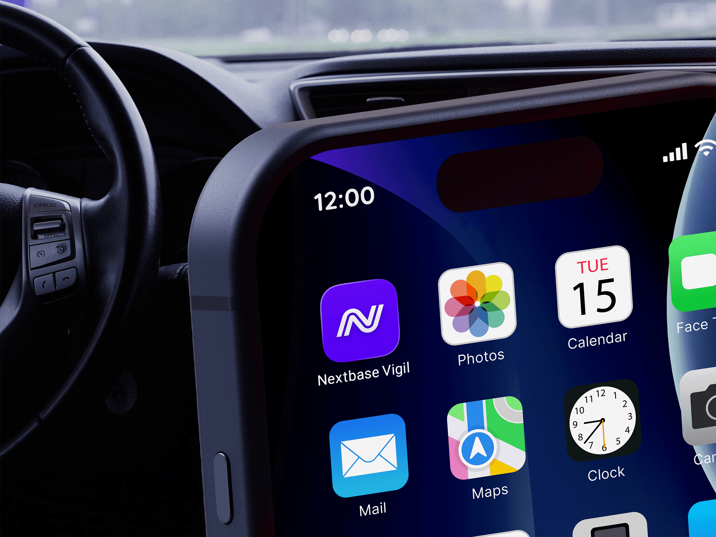 Car interior with phone displaying nextbase app with others