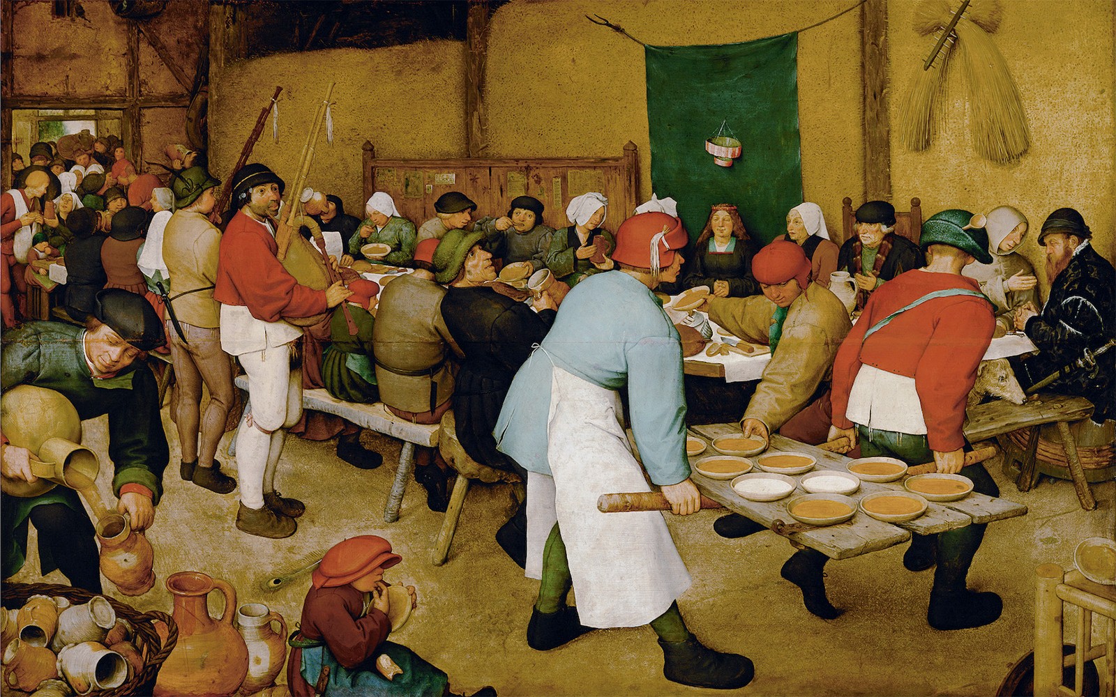 Peasant wedding scene by Pieter Bruegel at Kunsthistorisches Museum, Vienna.