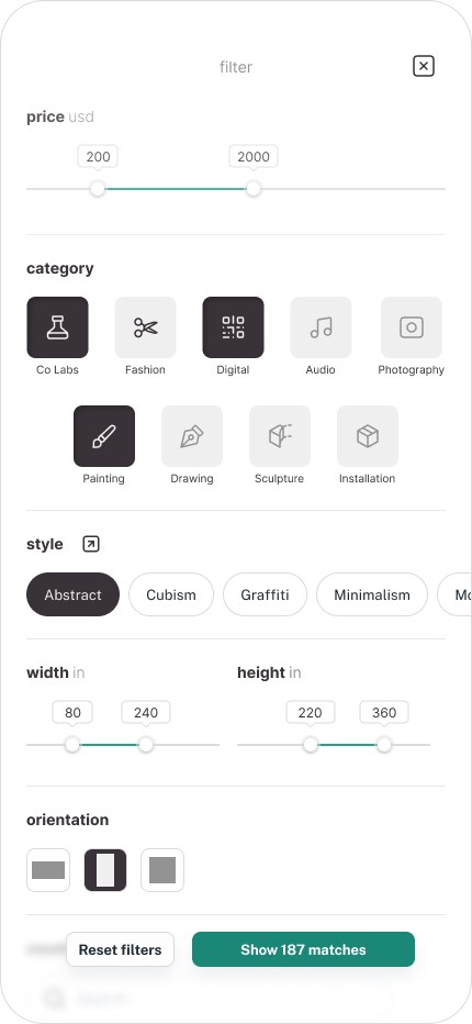 The refined design which addresses the issues raised in the usability study by adding filter options and upgrading the UI to improve the shopping experience.