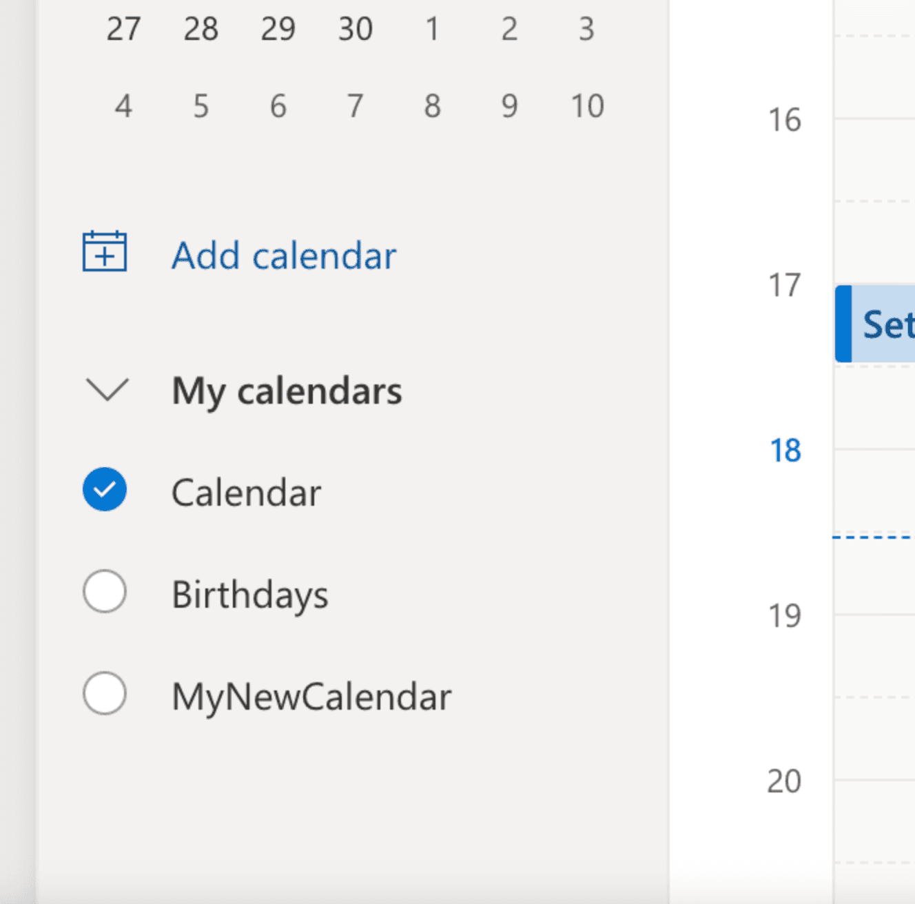 Google Calendar sidebar