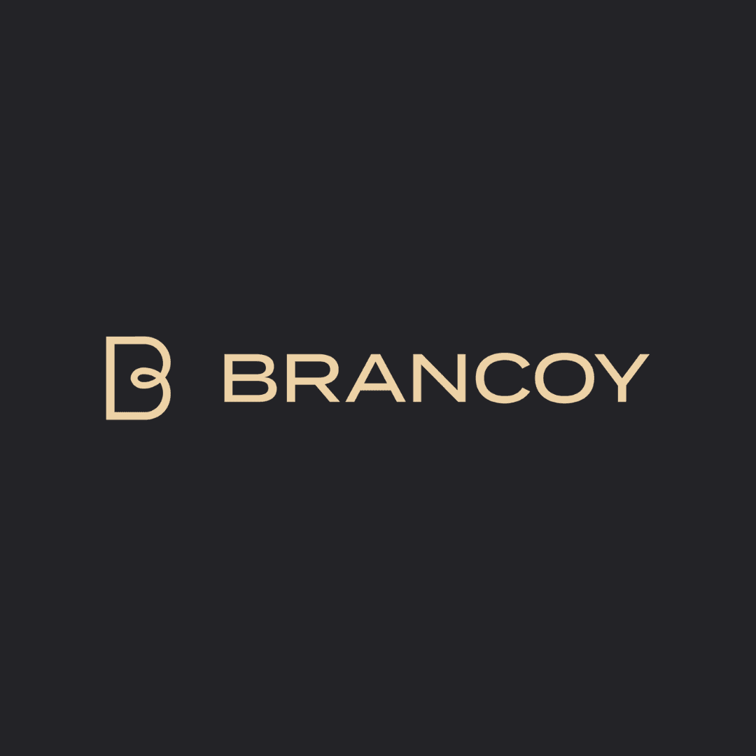 Brancoy-logo mustalla taustalla.