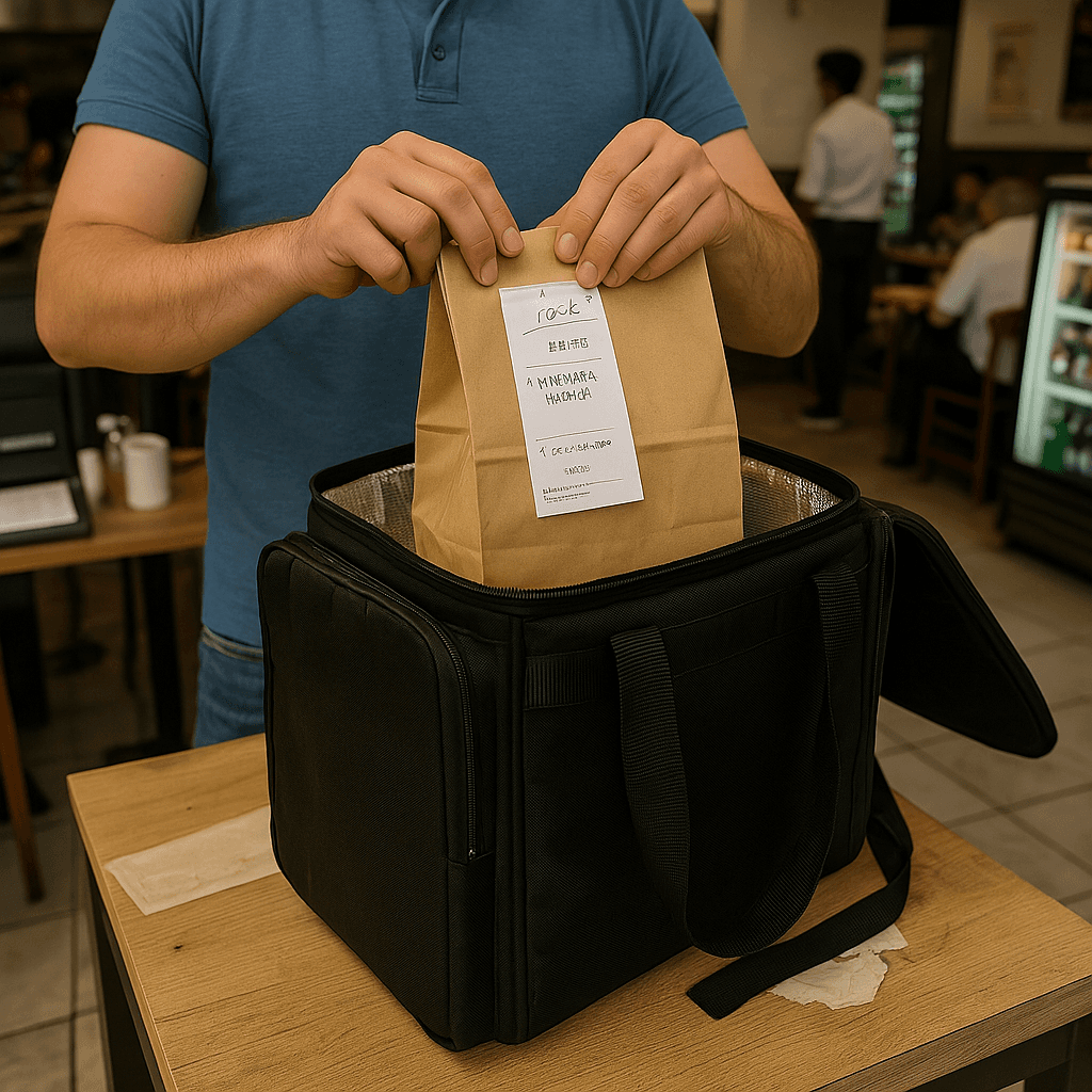 Simulazione di un servizio con contenitore delivery inserito in borsa isotermica