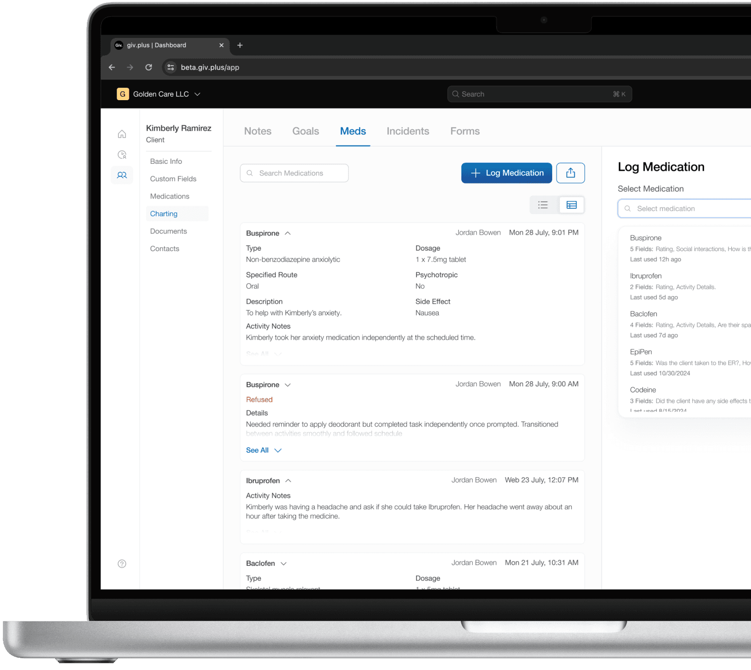 Medication charting.