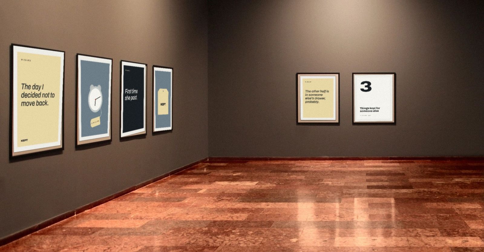 KEPT prints hung in a gallery.