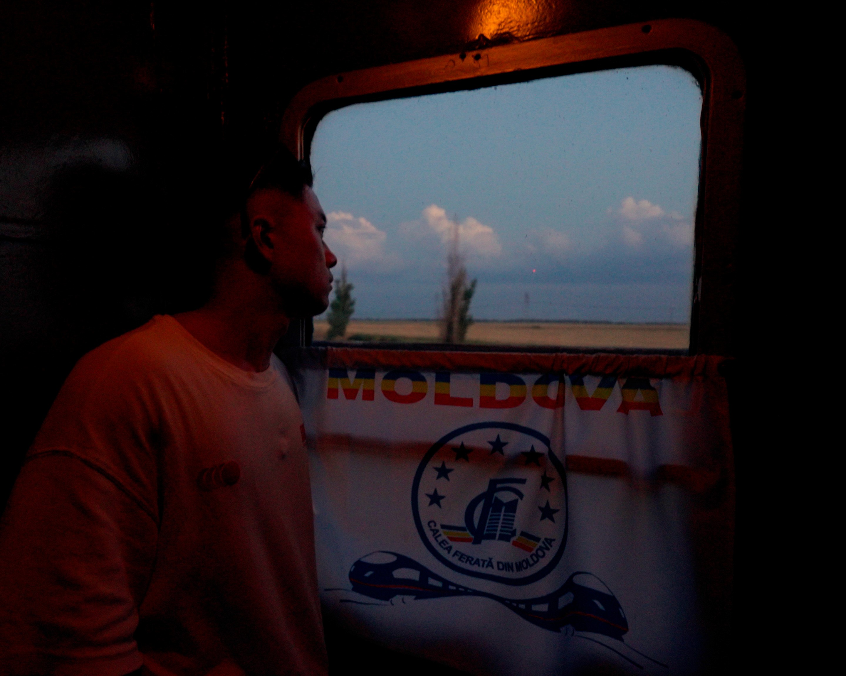 The made-up bunk bed inside the compartment