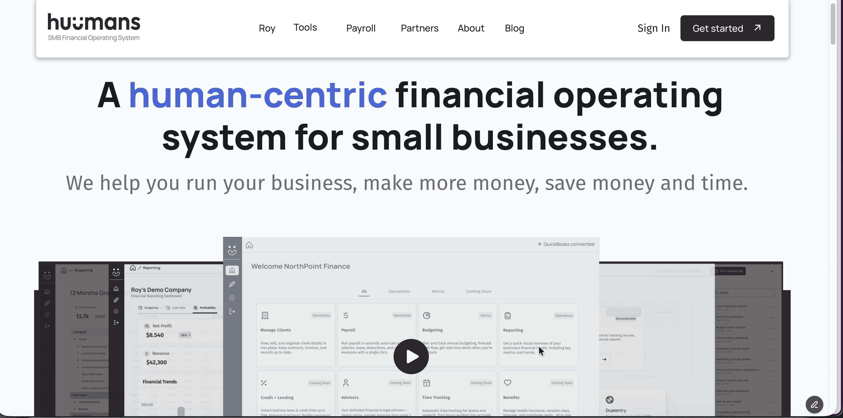 Huumans website screengrab showing black and white branding