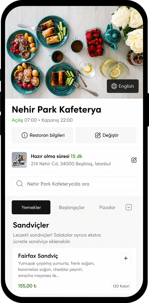 Tablette online sipariş ve restoran menü görünümü