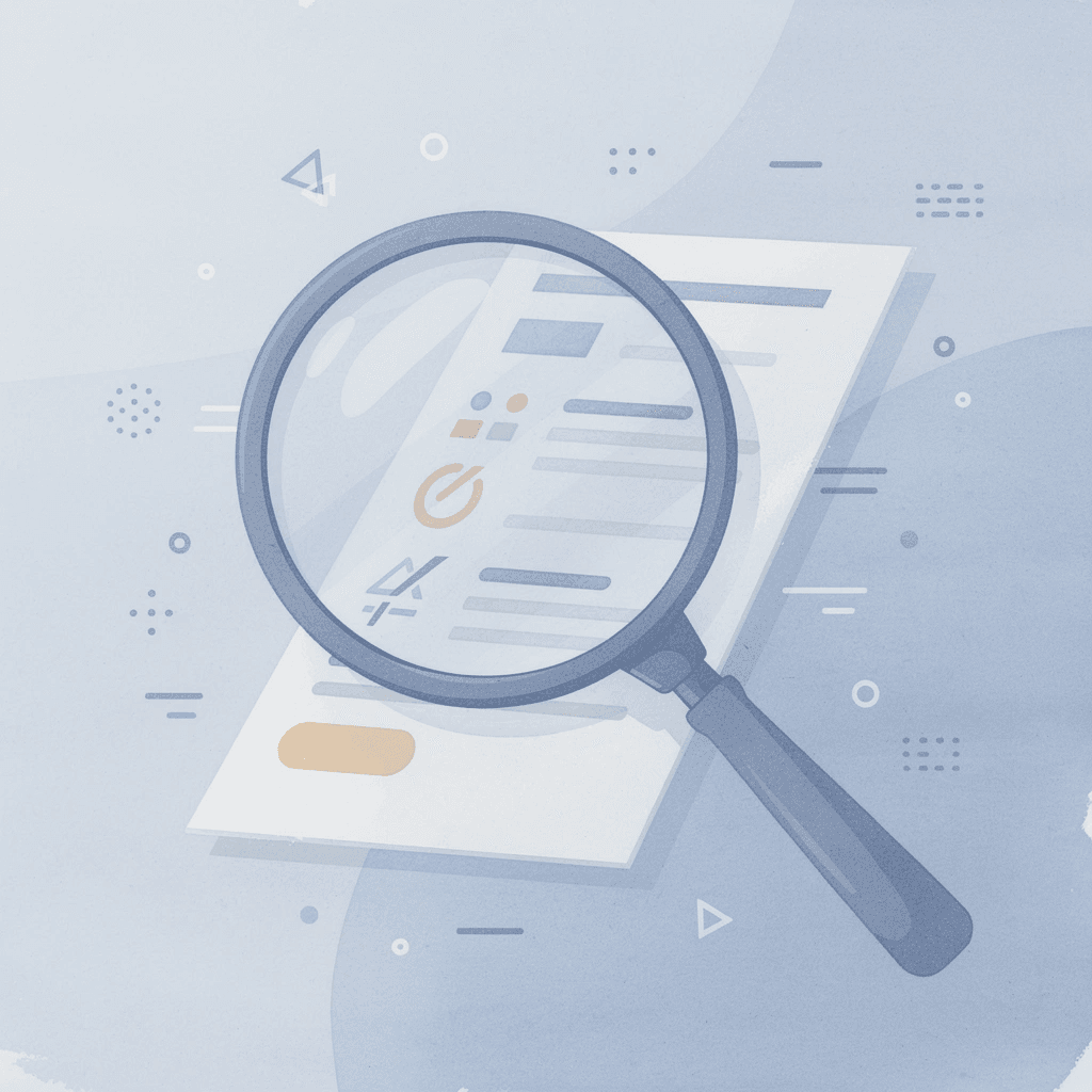 Person searching through scattered documents with a magnifying glass - AI Document Review