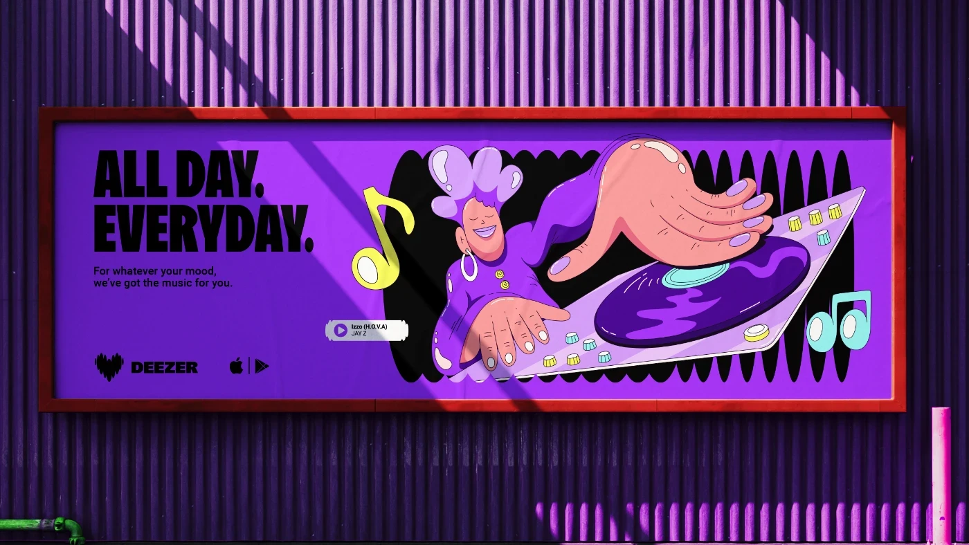 ბილბორდი Deezer-ის სადაც ილუსტრაცია ხასიათს ქმნის