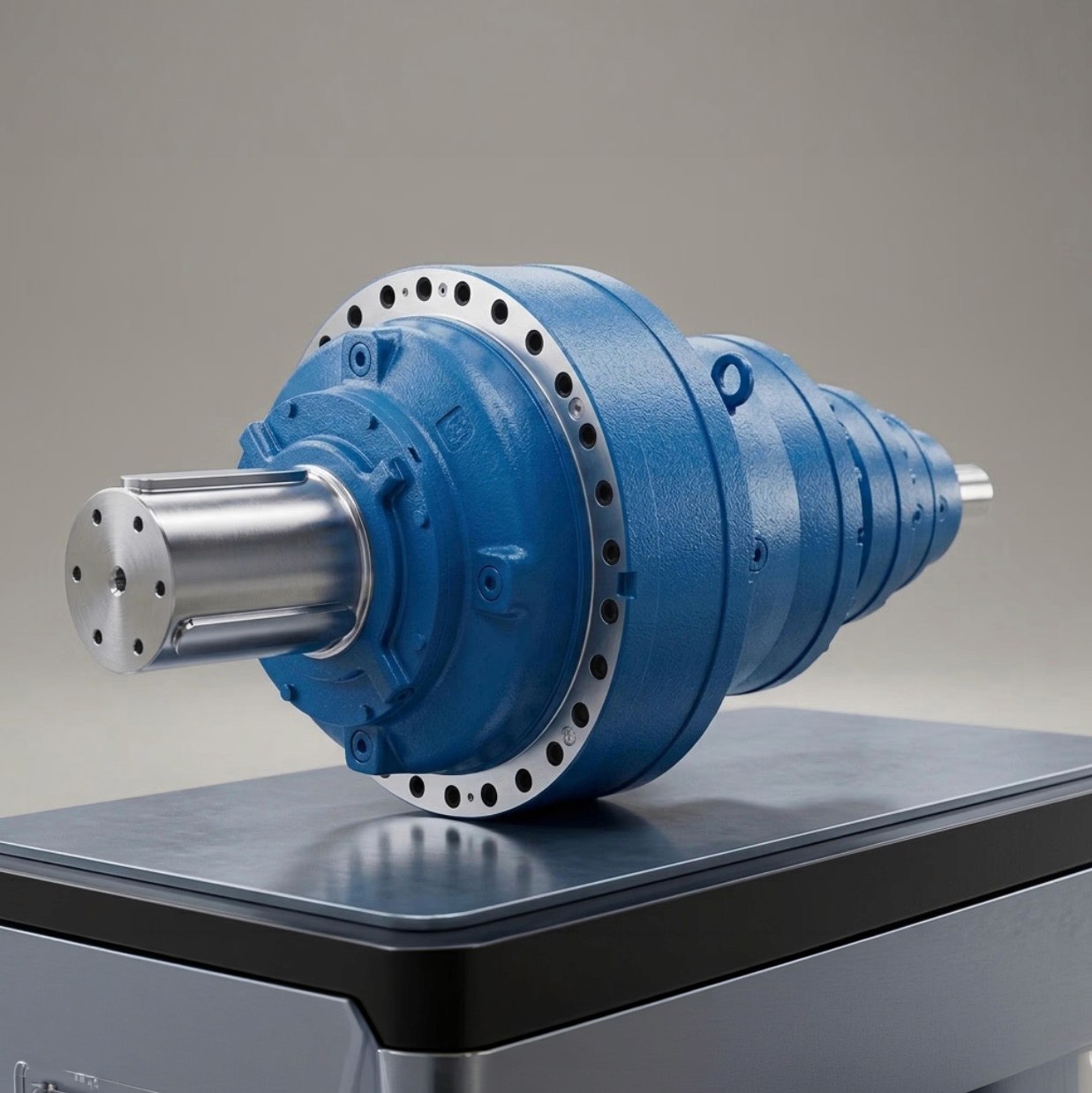 Orange vibration motor with silver end caps and connector cable.