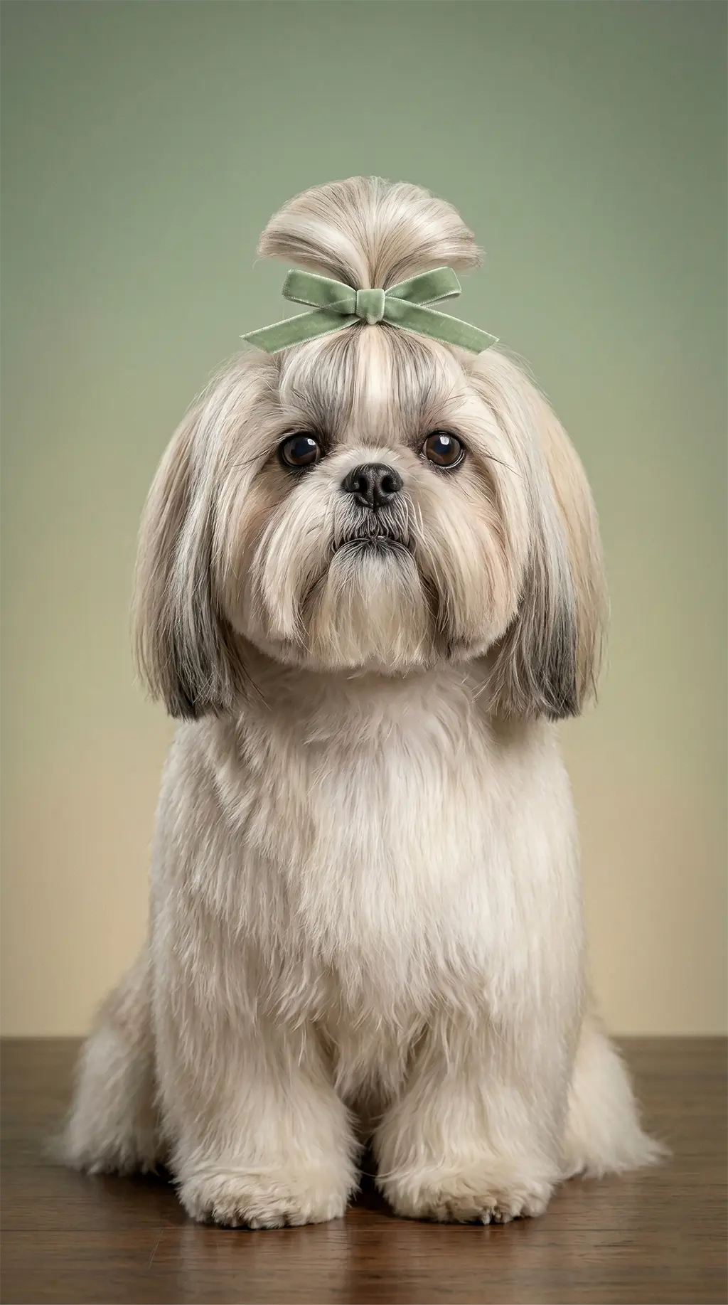 freshly groomed dog with a neat coat, looking clean and well cared for.