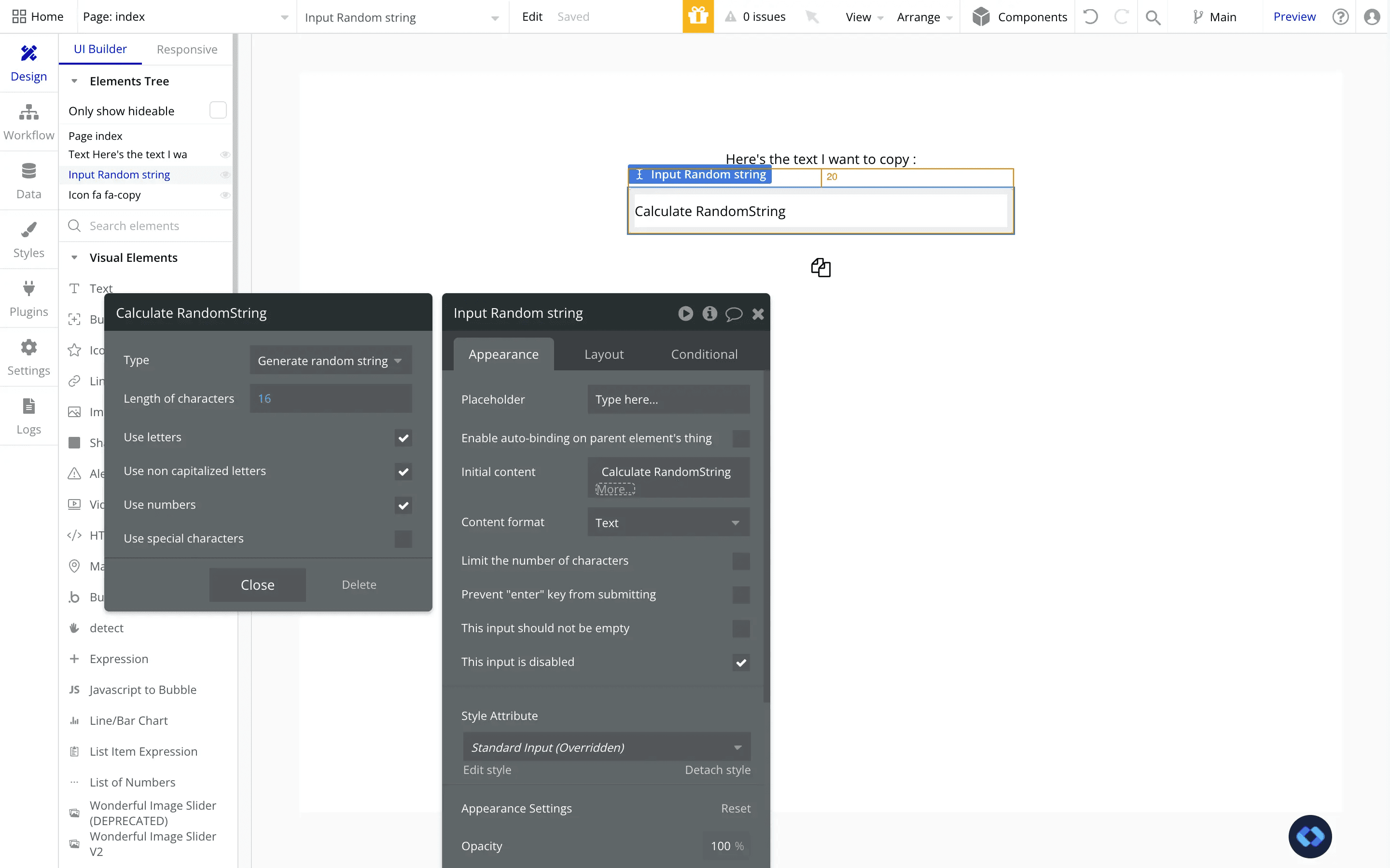 a screenshot of an interface to copy from clipboard in Bubble