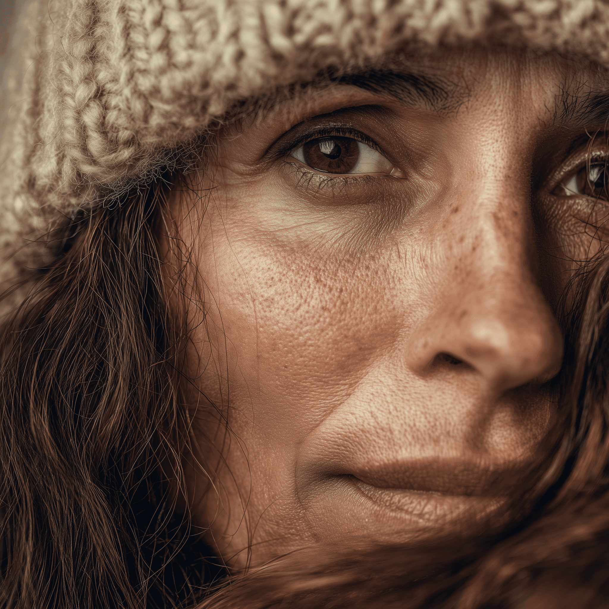 Old women beanie cap portrait background
